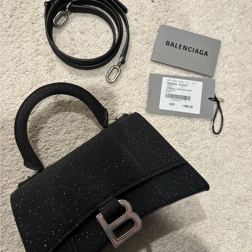 Balenciaga XS Hourglass Black Glitter